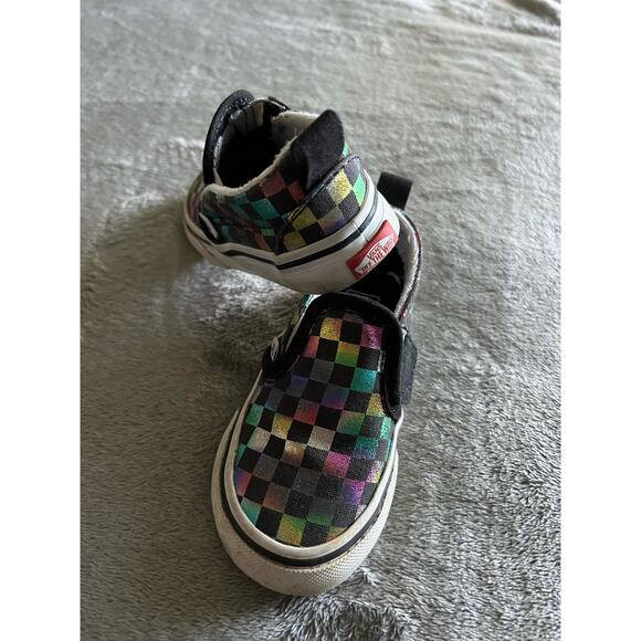 Vans Slip-On Shoes Girls Size 6 Iridescent/Black Checkerboard US Toddler - Picture 6 of 11